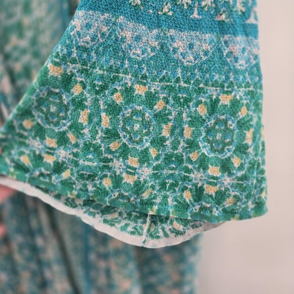 Chico's Blue Green Tile Pattern Boho Open Cardigan Shrug Size Medium - Picture 3 of 6